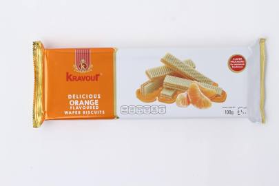 KRAVOUR DELICIOUS ORANGE FLAVOURED WAFER BISCUITS 100GM 