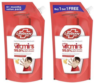 Lifebuoy Total 10 Protect Natural Germ Protection Handwash Refill Pack with Vitamins | Germ Protection, fights 99.9% Bacteria & Viruses in Seconds | S