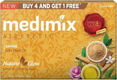 Medimix Ayurvedic Sandal Bathing Bar, 125 g (4 + 1 Offer Pack)