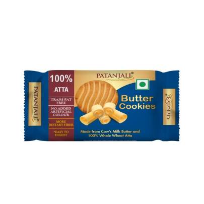 Patanjali Butter Cookies 60 Gm, Whole Wheat Flour Cookies, Fiber Rich, Premium Butter Biscuits, Tea Time Snack