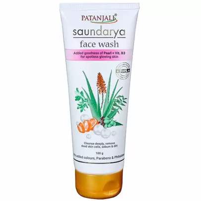 Patanjali Saundarya Face Wash Pearl + Vit.B3 Aloevera, Neem, Tulsi & Orange Peel 100 g