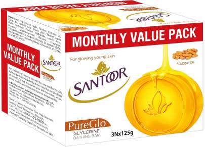 Santoor Pure Glo Glycerin Soap - 125gm (Pack of 3)