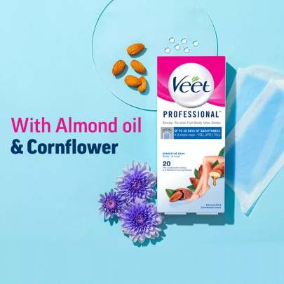 Veet Professional Waxing Strips Kit for Sensitive Skin, 8 Strips | Gel Wax Hair Removal for Women | Up to 28 Days of Smoothness | No Wax Heater or Wax