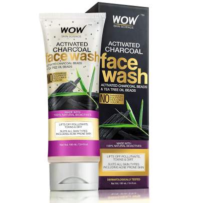 WOW Activated Charcoal infused with Activated Charcoal Beads No Parabens & Sulphate Face Wash (100mL)