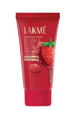 lakme skin perfect collection  blush and glow face wash strawberry and vit c serum  50gm