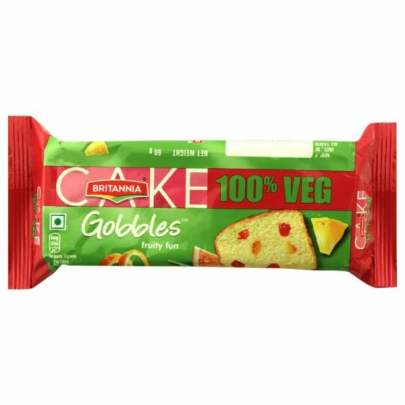 ritannia Gobbles 100 Veg Bar Cake Fruit Soft Fluffy Snack 60 g